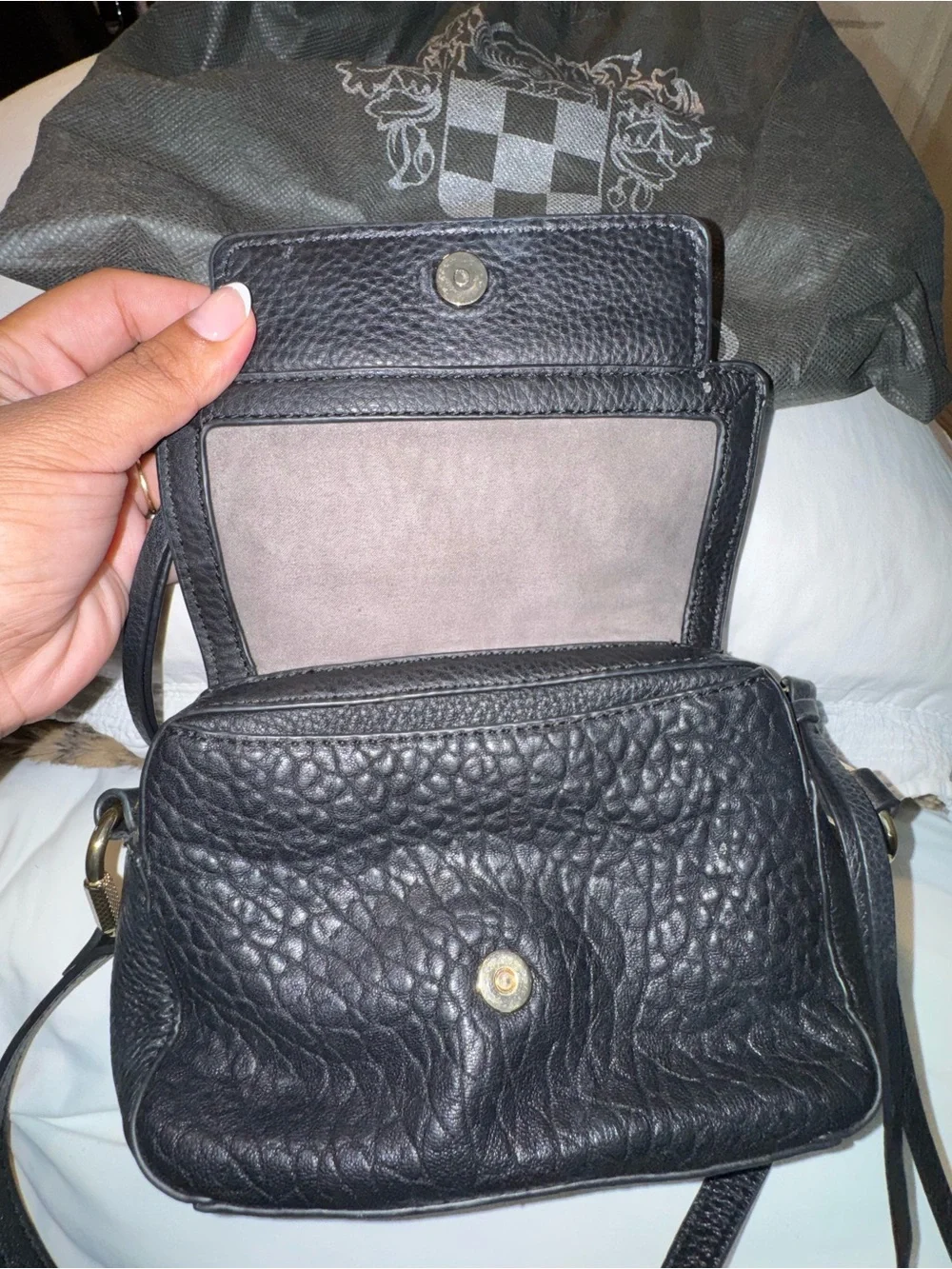 Vince Camuto Black Pebbled Leather Crossbody with Gold Hardware